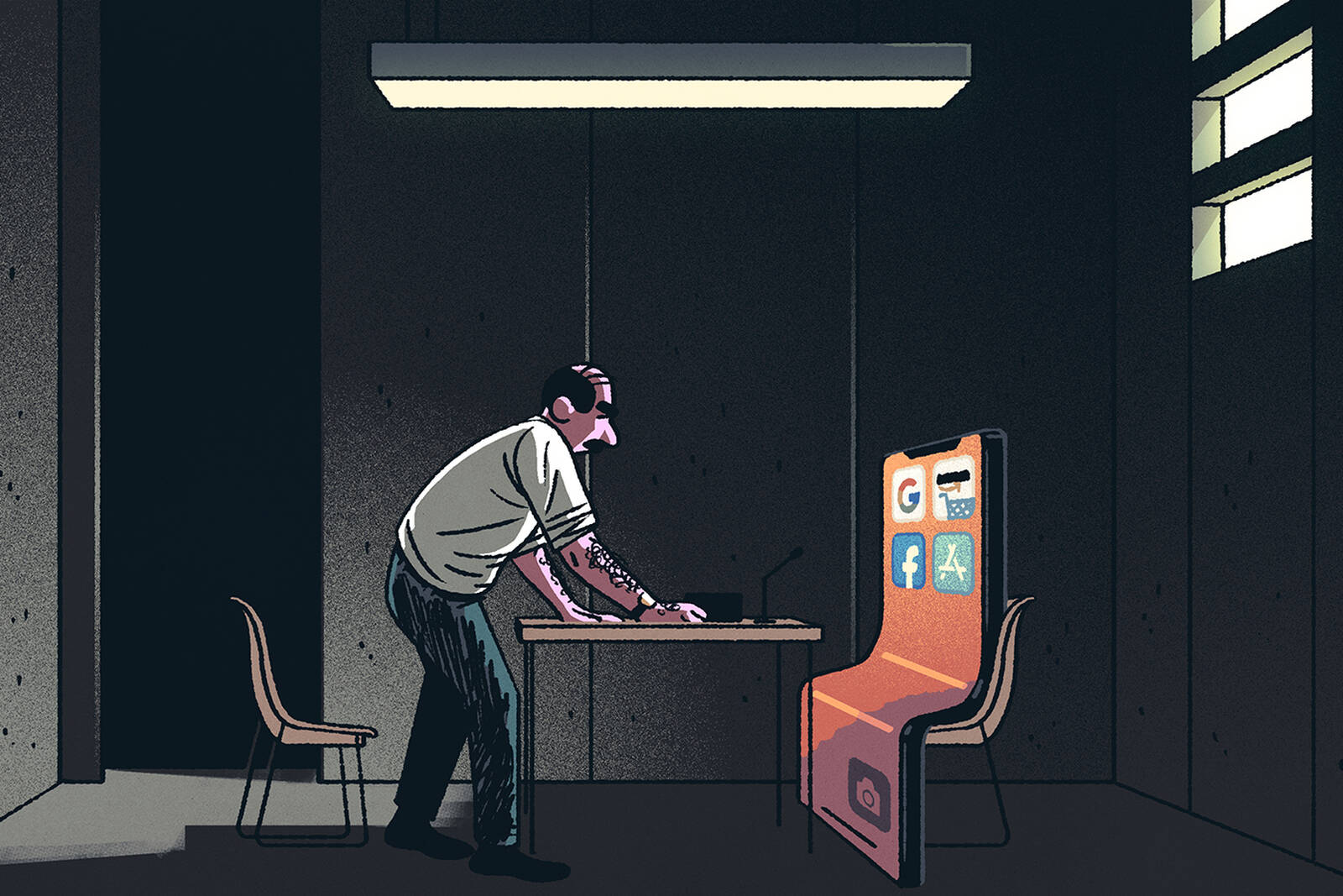 Federal interrogator grills smartphone.